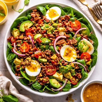 Image of Spinach Salad with Mustard Bacon Dressing