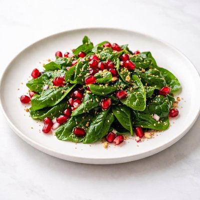 Image of Spinach Salad with Pomegranate Seeds Salata Sabanigh Ma Raman