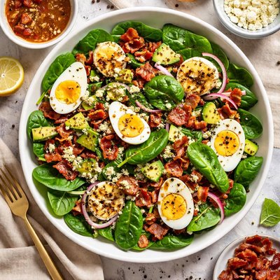 Image of Spinach Salad with Roasted Garlic and Bacon Dressing