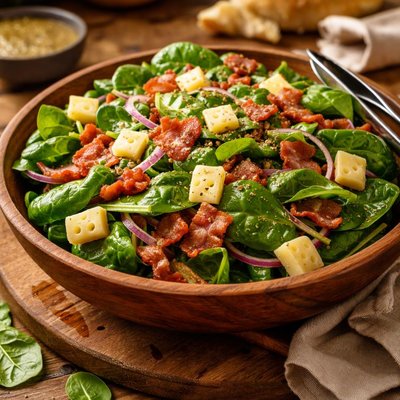 Image of Spinach Salad with Swiss Cheese and Bacon
