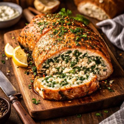 Image of Spinach Salmon Roast with Feta and Ricotta