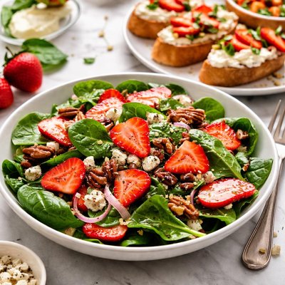Image of Spinach Strawberry Salad with Goat Cheese Bruschetta