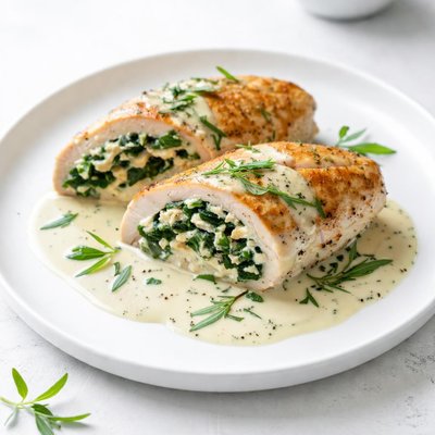 Image of Spinach Stuffed Chicken Breasts with Cheese Tarragon Sauce