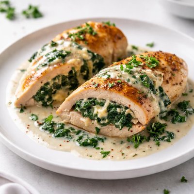 Image of Spinach Stuffed Chicken with Spinach Cream Sauce