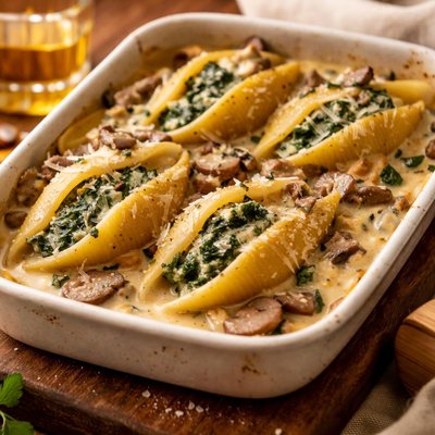 Image of Spinach Stuffed Shells with a Mushroom Sauce