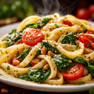 Image of Spinach Tomato and Pine Nut Fettuccine