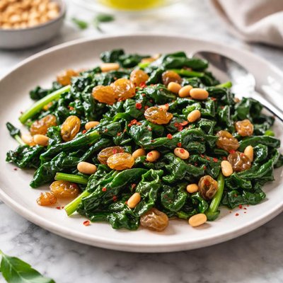 Image of Spinach with Raisins and Pine Nuts