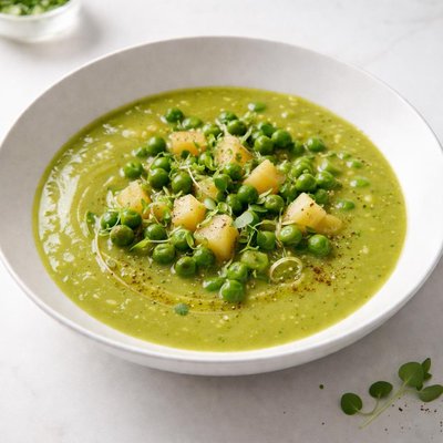 Image of Split Pea Soup with Fresh Peas and Potatoes