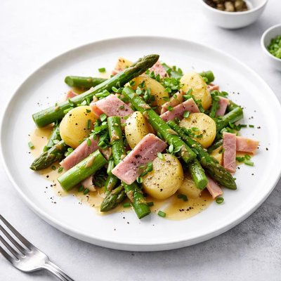 Image of Spring Asparagus Ham and Potato Salad Honey Mustard Dressing