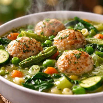Image of Spring Minestrone with Chicken Meatballs