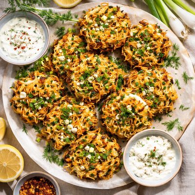 Image of Spring Onion and Feta Noodle Cakes