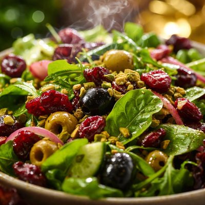 Image of Spring Salad with Dried Cranberries Pistachios and Olives