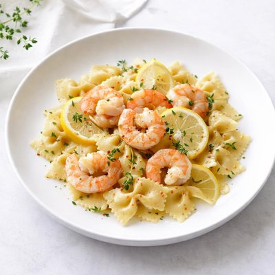 Image of Springtime Shrimp with Lemon Thyme Bow Tie Pasta Toss