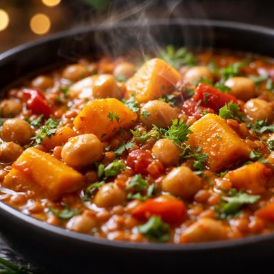 Image of Squash Chickpea Red Lentil Stew Healthy Slow Cooker