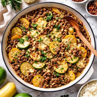 Image of Squash Ground Beef and Cheese Skillet