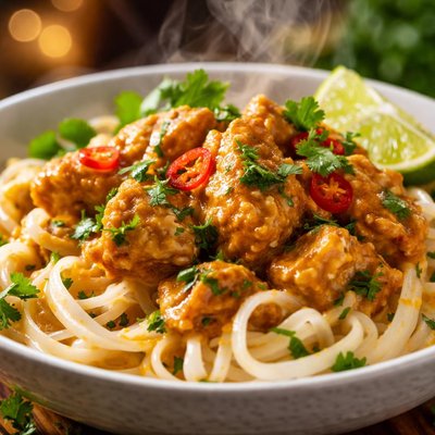 Image of Sri Lanka Coconut Yogurt Chicken Over Rice Sticks