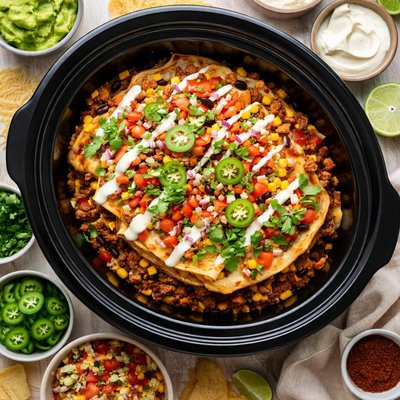 Image of Stacked Crock Pot Enchiladas
