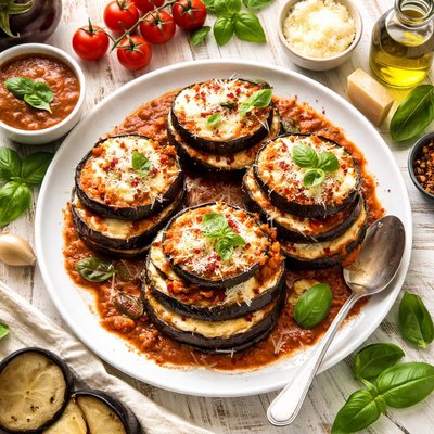 Image of Stacked Eggplant Aubergine Parmesan