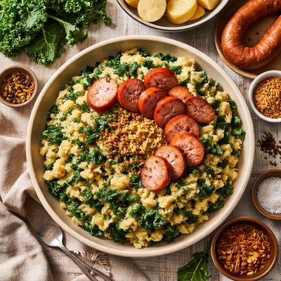 Image of Stampot Van Boerenkool Met Worst Kale with Potatoes and Sausage