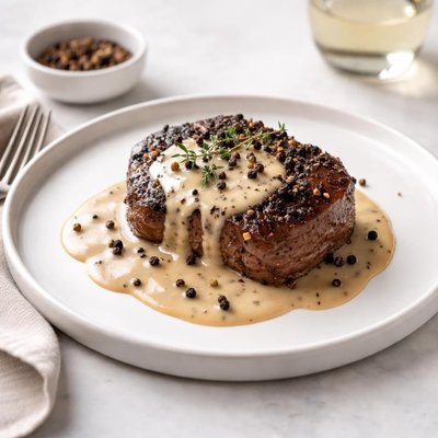 Image of Steak Au Poivre Peppered Steaks with Cognac Cream Sauce