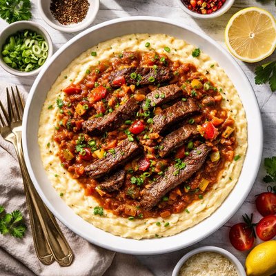 Image of Steak Creole with Cheese Grits