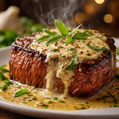 Image of Steak Fillet with Tarragon Cream Brandy Sauce