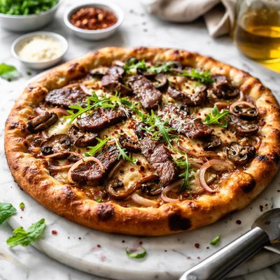 Image of Steak Mushroom and Onion Pizza