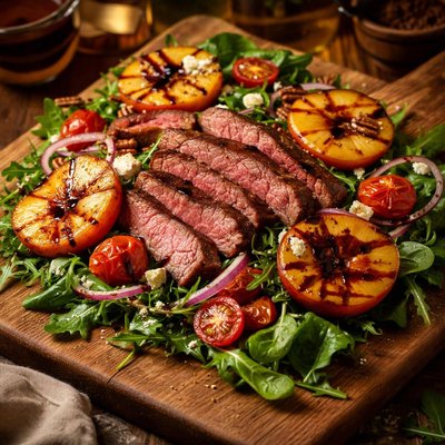 Image of Steak Salad with Grilled Peaches