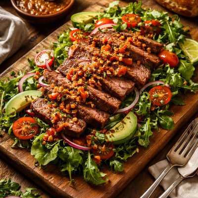 Image of Steak Salad with Spicy Garlic Salsa