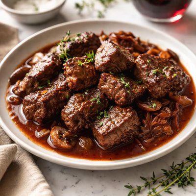 Image of Steak Tips with Red Wine Sauce