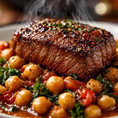 Image of Steak with Garbanzo Beans Chickpeas