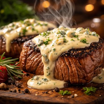 Image of Steaks with Stilton Cheese Sauce