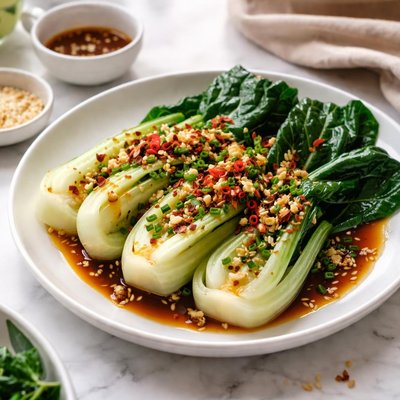 Image of Whole30 Steamed Bok Choy with Garlic Soy Drizzle