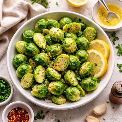 Image of Coles de Bruselas al vapor con mantequilla de limón Whole30