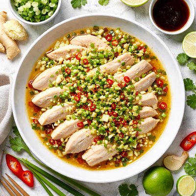 Image of Whole30 Steamed Chicken with Ginger and Scallions