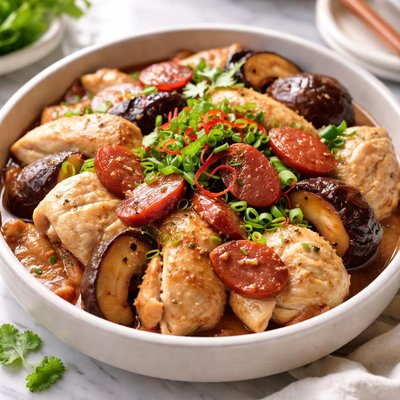 Image of Steamed Chicken with Sausage and Mushrooms