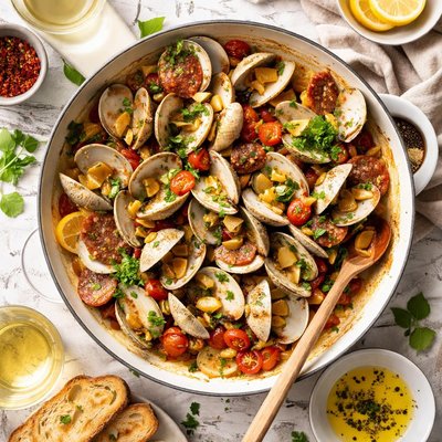 Image of Steamed Clams in Wine and Chorizo