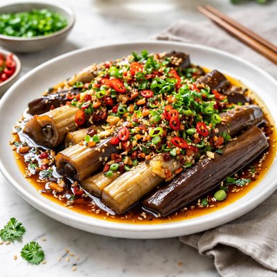 Image of Steamed Eggplant with Garlic and Chilli