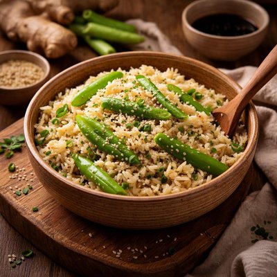 Image of Steamed Ginger Rice with Snow Peas