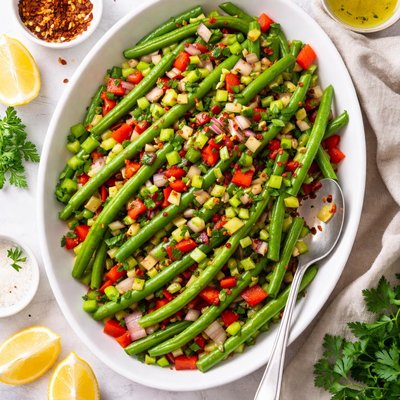 Image of Steamed Green Beans Celery Red Pepper Onions