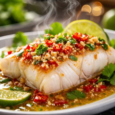 Image of Steamed Halibut with Chili Lime Dressing