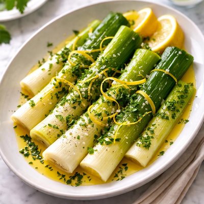 Image of Puerros al Vapor con Limón y Aceite de Oliva Bajo en Sodio