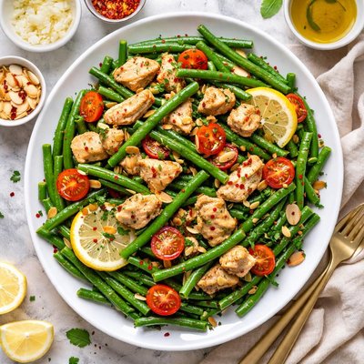Image of Steamed Sauteed Green Beans and Chicken