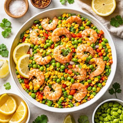 Image of Steamed Shrimp with Corn and Edamame