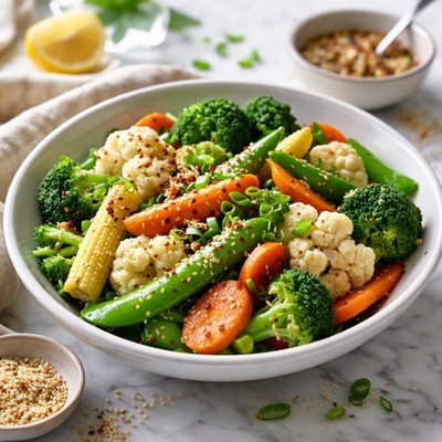 Image of Steamed Vegetables with Honey Sesame Dressing