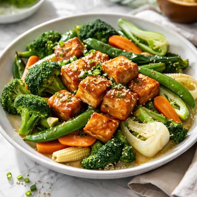 Image of Steamed Vegetables with Tofu and Oyster Flavored Sauce