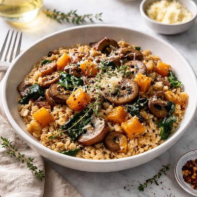 Image of Steel Cut Oat Risotto with Butternut Squash and Mushrooms