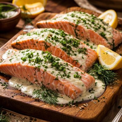 Image of Steeped Salmon with Chive and Dill Sauce