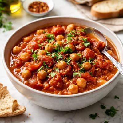 Image of Stewed Tomatoes and Garbanzo Beans