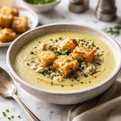 Image of Stilton and Potato Soup with Cheese Croutons